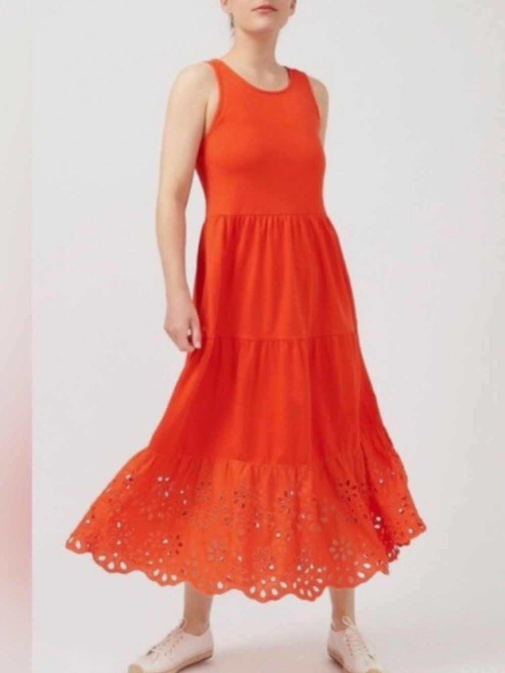 J.Crew Tiered Maxi Eyelet Orange/Red with Cross Back Dress sz. Small